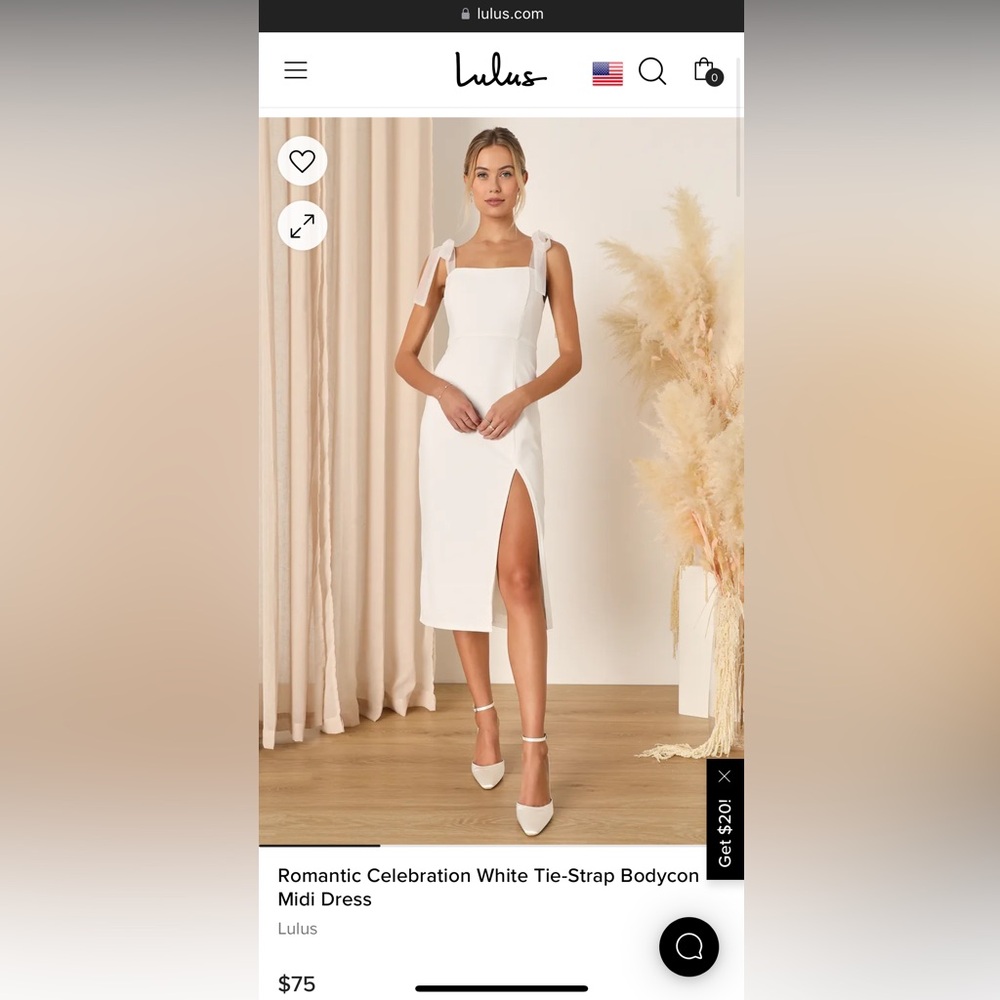 Lulu’s Romantic celebration white tie strap bodycon midi dress